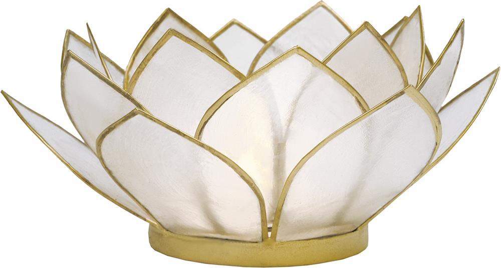4 Capiz Oyster Shell Lotus Flower Gold Edged Tea Light Glass Candle