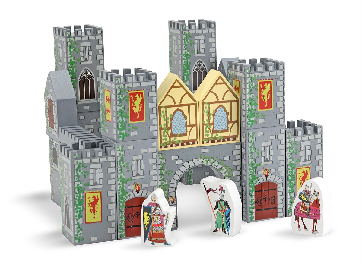 Melissa and Doug Wooden Castle Blocks Playset Building Stacking Knight 
