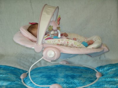 Papasan Chair on Gorgeous Baby Girl S Papasan Musical Vibrating Soother Bouncer By