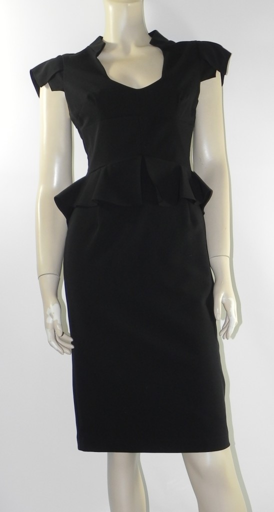 OASIS BLACK FITTED DRESS WITH PEPLUM FEATURE NECKLINE & CAP SLEEVES