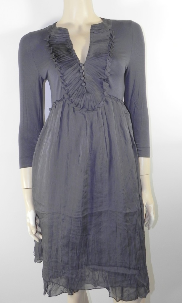 MINT VELVET GREY SILK AND JERSEY DRESS DETAIL ON BODICE 3/5 LENGTH