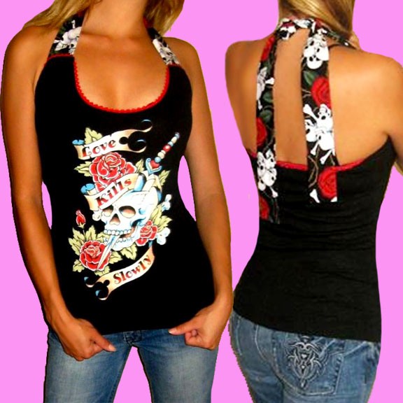 Demi Loon Diy Rockabilly Biker Sexy Skulls Tattoo Halter Tank Top S M L Xl 2x Ebay 9630