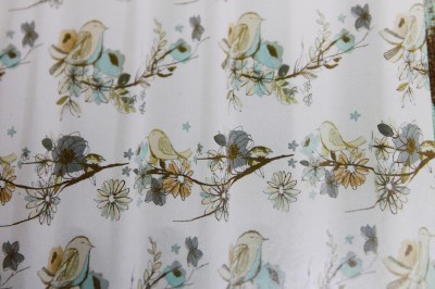 Peri Birds On Branches Fabric Shower Curtain Tan Blue Green