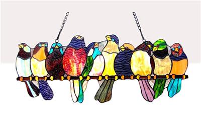 Tiffany Stained Glass Panels on Birds Stained Glass Tiffany Style Window Panel Suncatcher 24 25 X 9