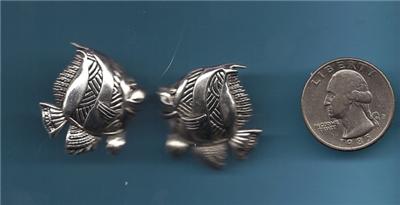 NEW detailed FISH Earrings silver tone puffer pierced
