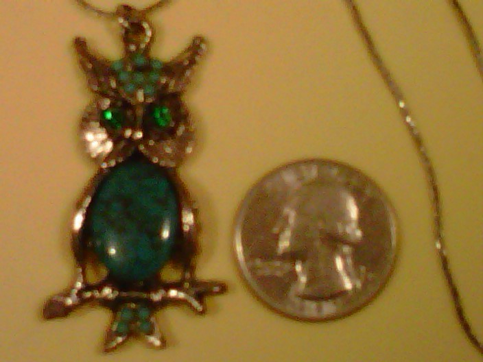 Vintage turquoise pewter bead OWL Pendant Necklace