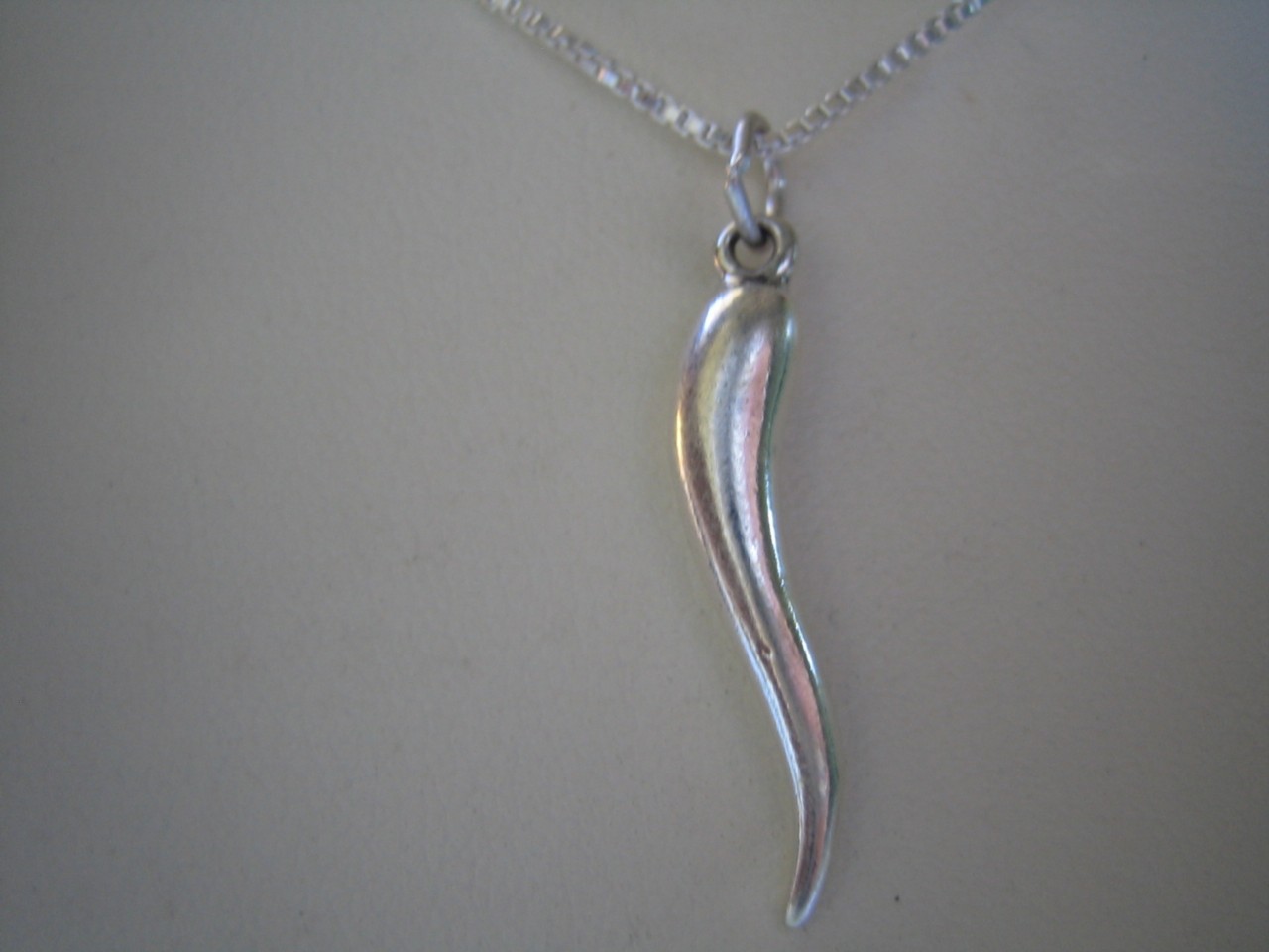 Sterling silver Italian Horn Chili Pepper Good Luck Charm Necklace 1mm