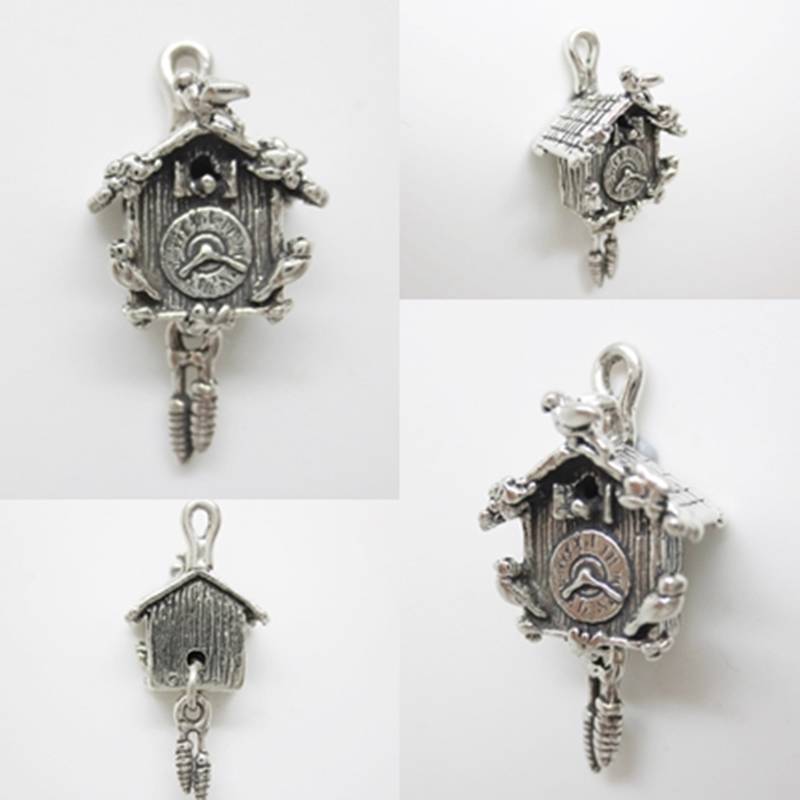 Cuckoo Clock Movable 925 Sterling Silver Charm Pendant w Spacer