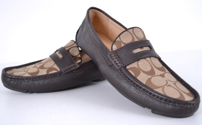 NEW COACH MEN&#39;S Q907 SIGNATURE C KHAKI & BROWN NEAL LOAFERS SHOES DRIVERS~9 | eBay