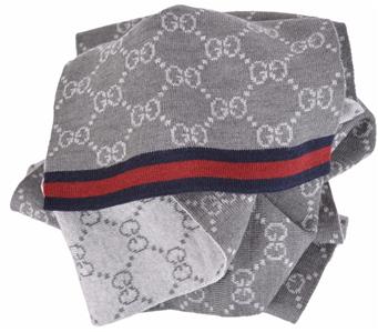 New Gucci 325806 Wool Grey Reversible GG Guccissima Blue Red Web Scarf