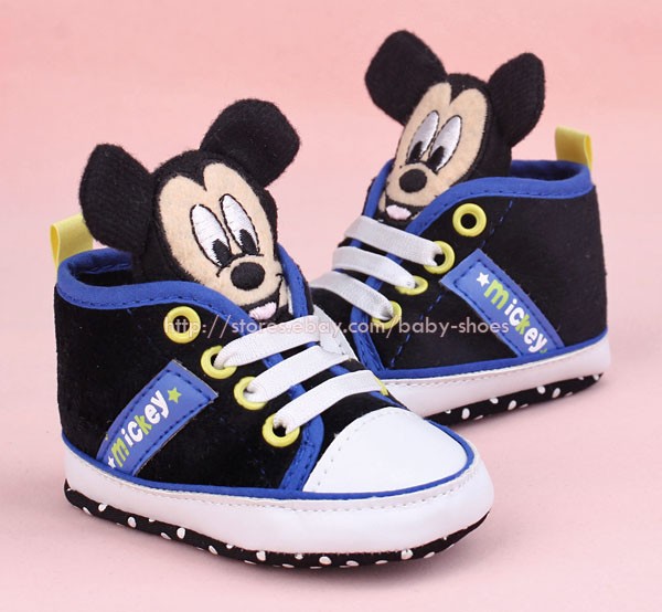 Baby Boy 3D Mickey Mouse Crib Shoes Soft Sole Sneakers Size Newborn to
