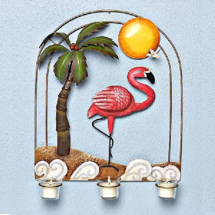 Tropical Scene Flamingo Metal Candle Sconce Wall Da?cor - Candle Holders & Accessories