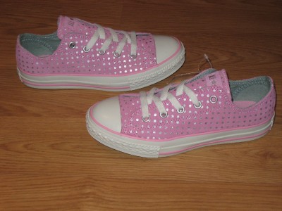 Pink Glitter Converse Shoes on Converse All Star Ox White Pink Silver Polka Dot Kids 2 Ebay