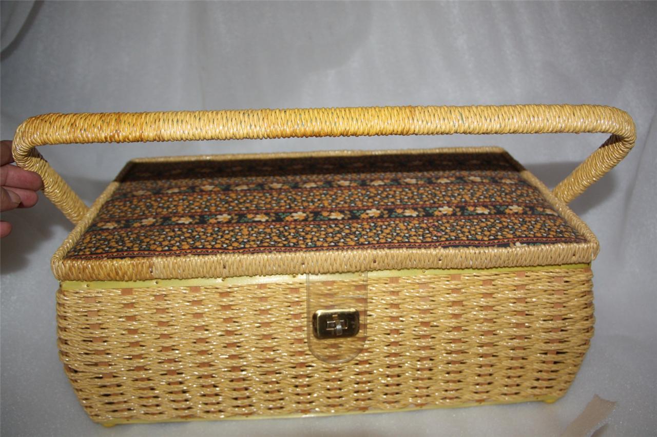 VINTAGE SEWING BASKET MADE IN JAPAN LARGE WICKER SEWING BASKET CRAFT