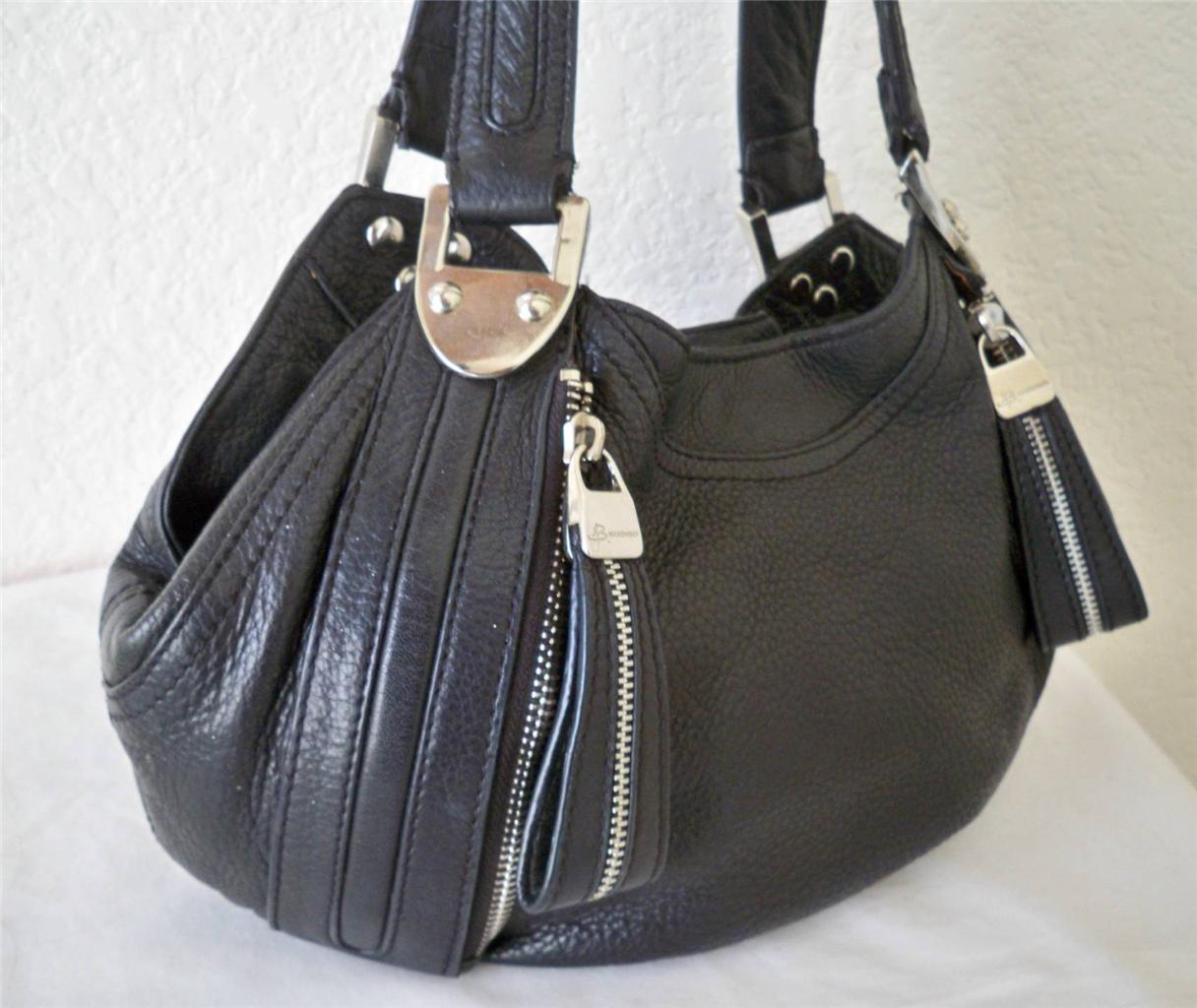 B. Makowsky Soft italian LEATHER Black Silver ZIPPERS HOBO bag small purse | eBay