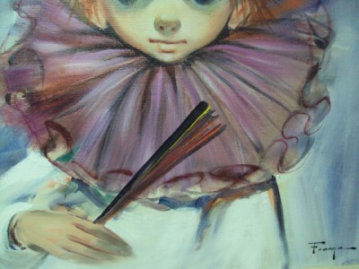 Original Ozz Franca Big Eye Girl Oil Painting On Canvas 1960s 31 X On Popscreen