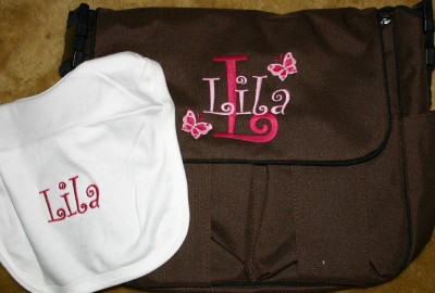 Monogrammed Baby  on Diaper Bag Personalized Baby Shower Bib   Hat