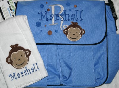 Monogrammed Baby Diaper Bags on Personalized Baby Diaper Bag   Burp Cloth  Owl  Farm  Sports  Cars