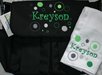 Personalized Baby Diaper  on Personalized Baby Diaper Bag   Burp Cloth Polka Dots Circles