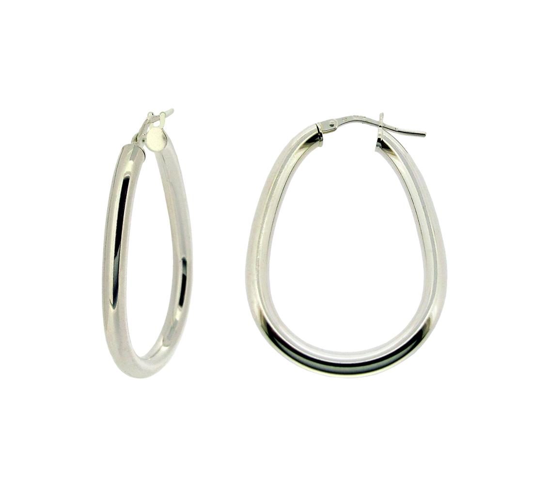 Sterling Silver Polished 3mm Pear Oval Hoop Sleeper Earrings Pierced