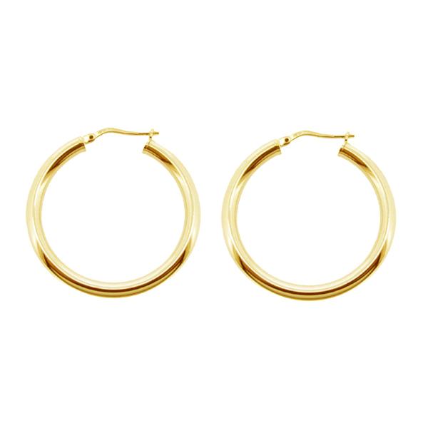 9ct Gold Plated Small To Large Polished 3mm Hoop Sleeper Earrings Pierced Ears