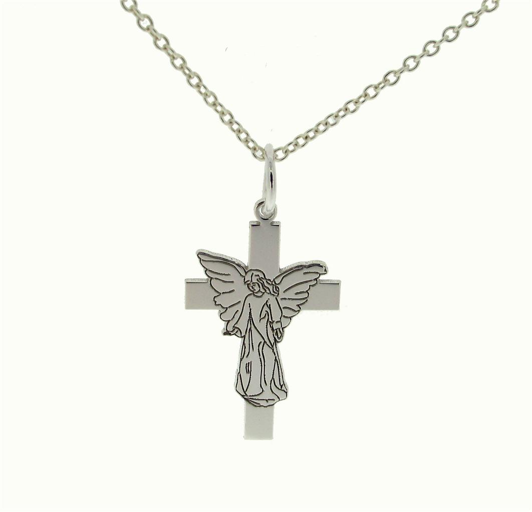 925 STERLING SILVER GUARDIAN ANGEL PENDANT WITH CROSS CHAIN & ENGRAVING