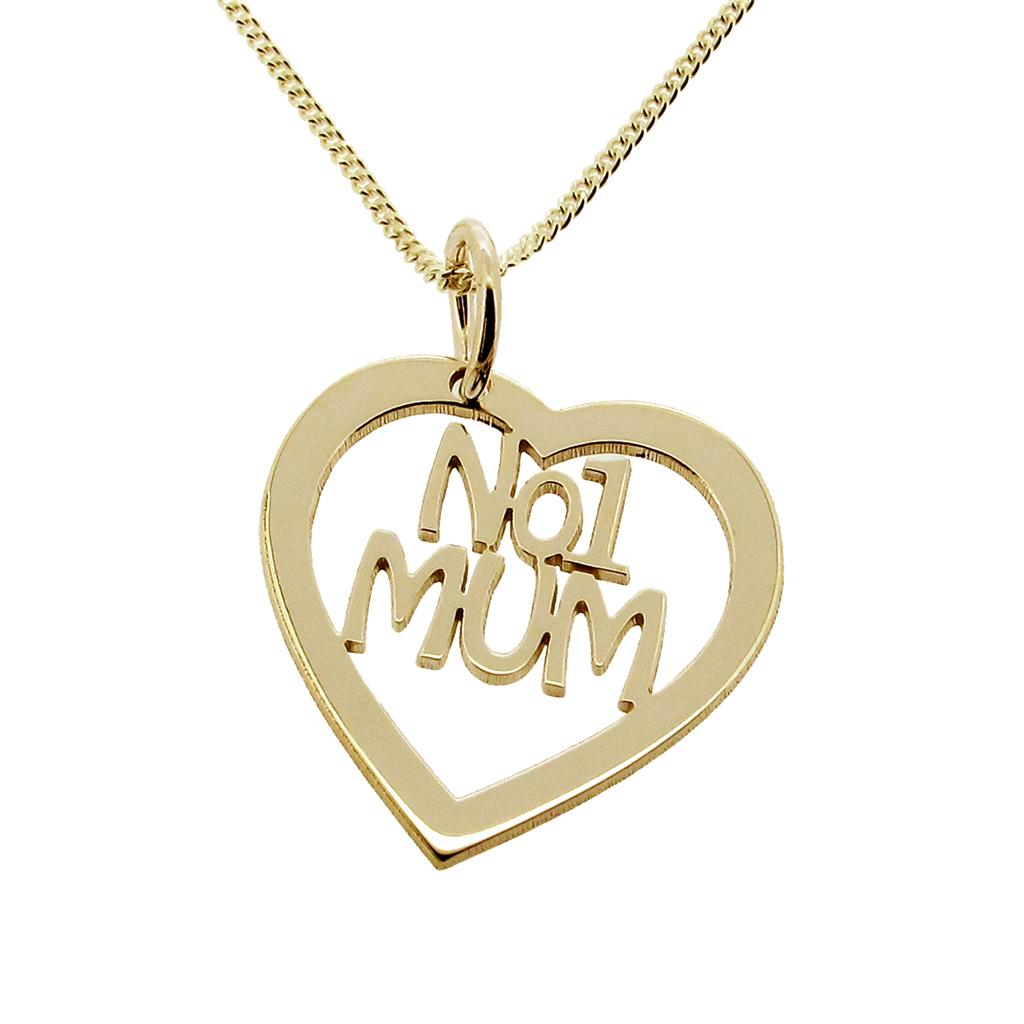9CT GOLD PLATED ON SILVER JEWELLERY HEART NO.1 MUM PENDANT CHAIN OPTION