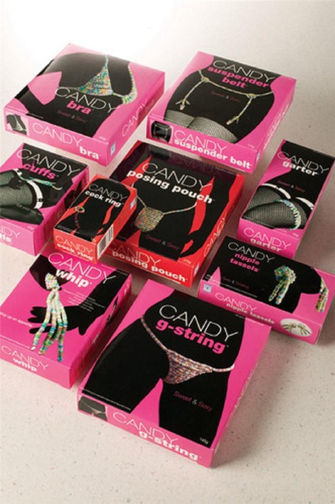 SEXY EDIBLE CANDY LINGERIE CUFFS G STRING PASTIES THONG BRA GARTER