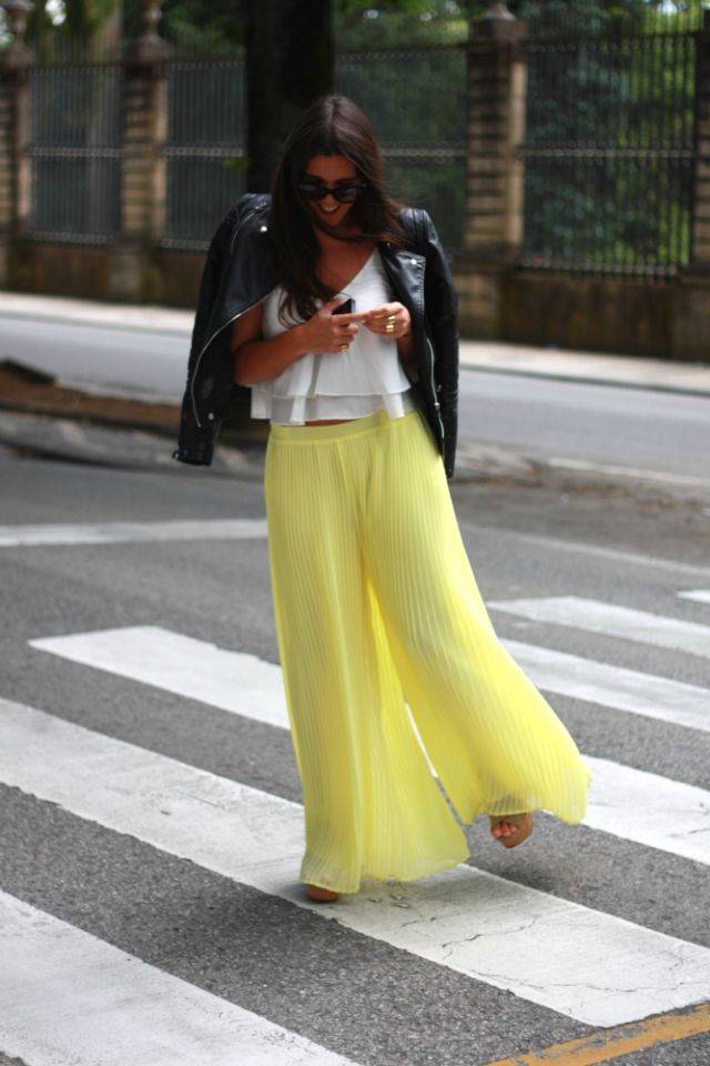 ZARA Lemon Yellow Pleated Palazzo Wide Leg Maxi Jersey Trousers Bloggers Pants | eBay