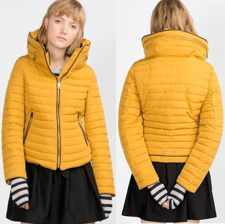 ZARA MUSTARD QUILTED ANORAK COAT WITH FAUX FUR COLLAR&HIDDEN HOOD 8073/