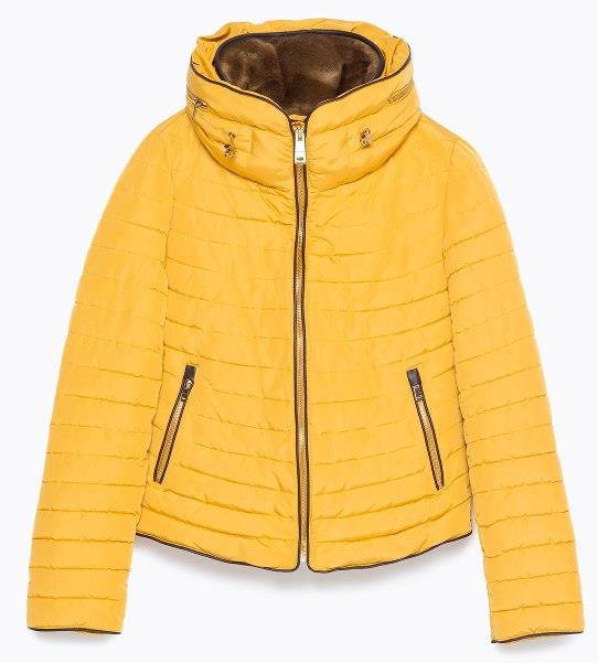 ZARA MUSTARD QUILTED ANORAK COAT WITH FAUX FUR COLLAR&HIDDEN HOOD 8073/