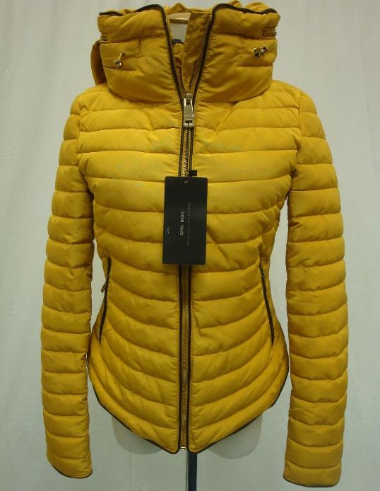 ZARA MUSTARD QUILTED ANORAK COAT WITH FAUX FUR COLLAR&HIDDEN HOOD 8073/