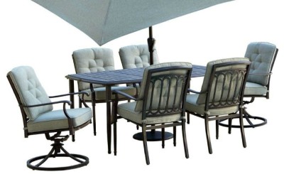Metal Patio Table  Chairs on Dining Set Patio Cast Aluminum Table 6 Chairs Includes Cushions   Ebay
