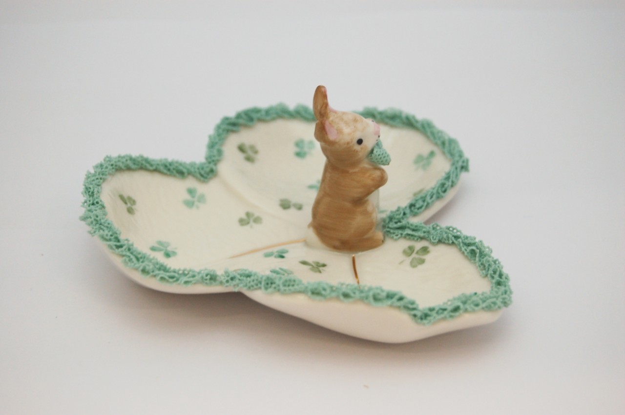 Irish Dresden Porcelain Shamrock Bunny Tray *BRAND NEW* eBay