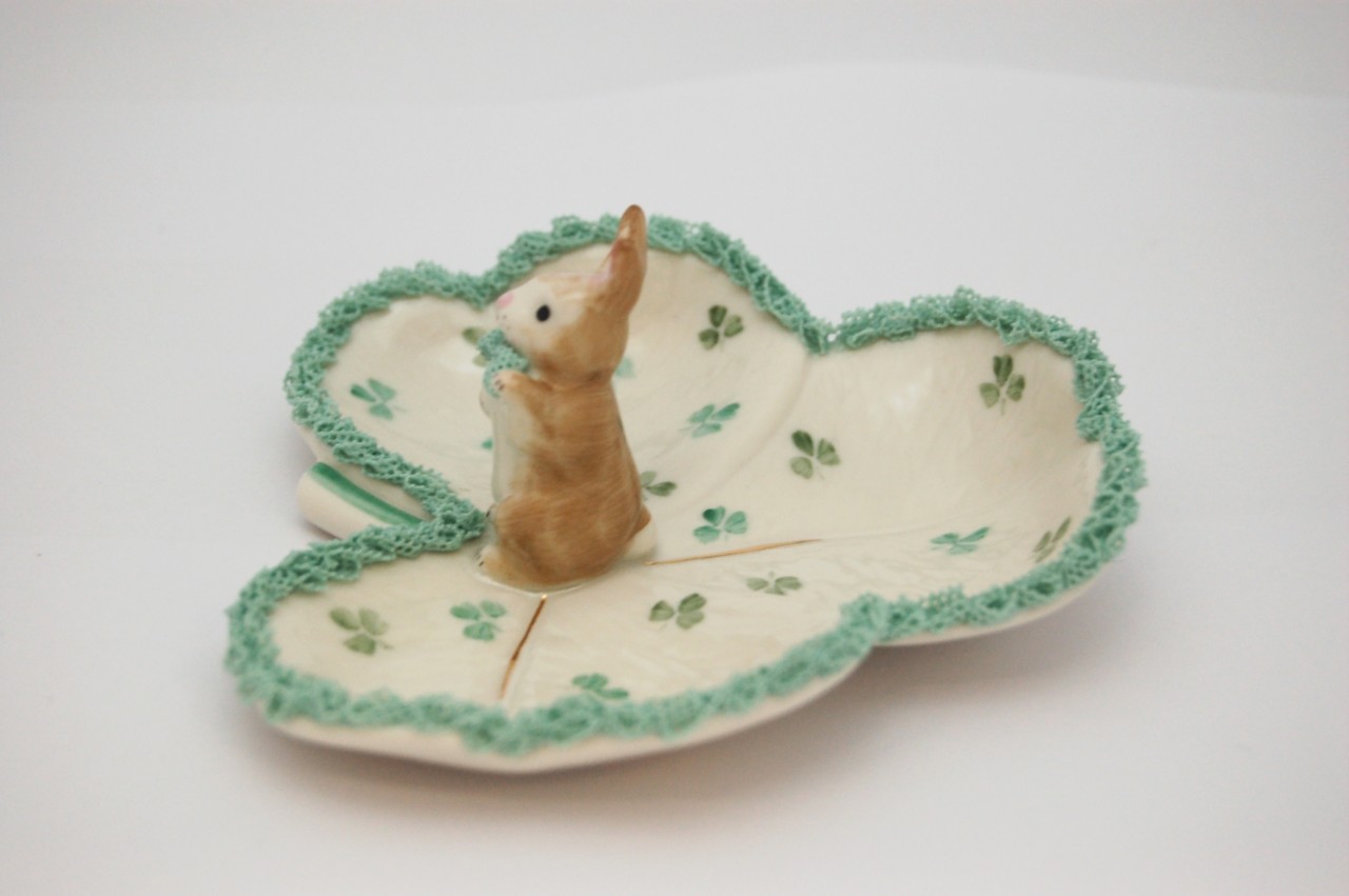 Irish Dresden Porcelain Shamrock Bunny Tray *BRAND NEW* eBay