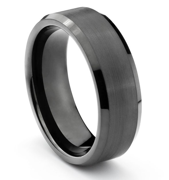 ... about 8MM Tungsten Mens Brushed  Polished Black Wedding Band Ring