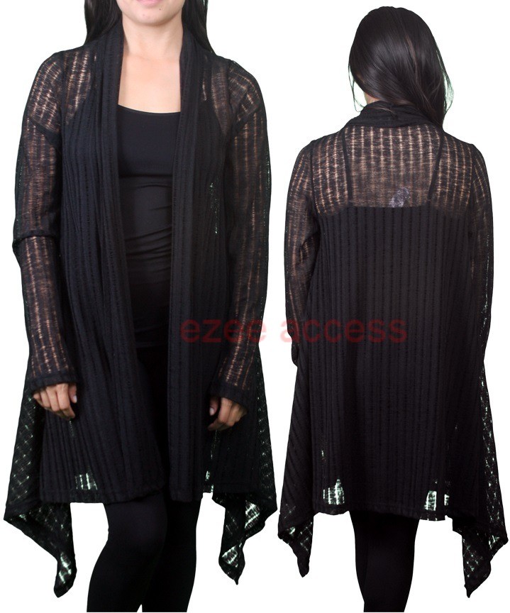 SeXy Women Plus Size Sheer Lace Hi Lo Long Cardigan Sweater Coat Duster