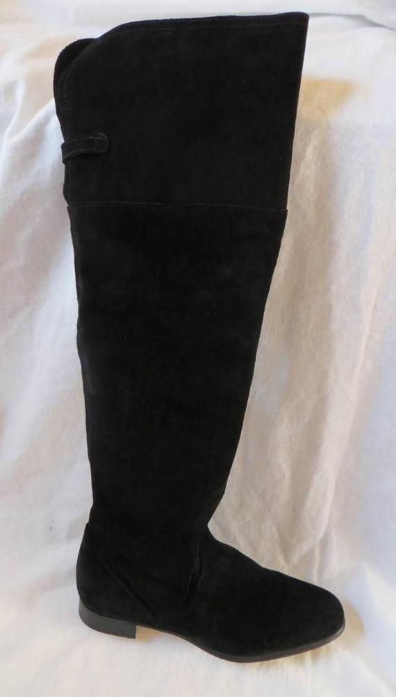 ... ZARA black suede over the knee XL high cut low heel boots sz 7.5  38