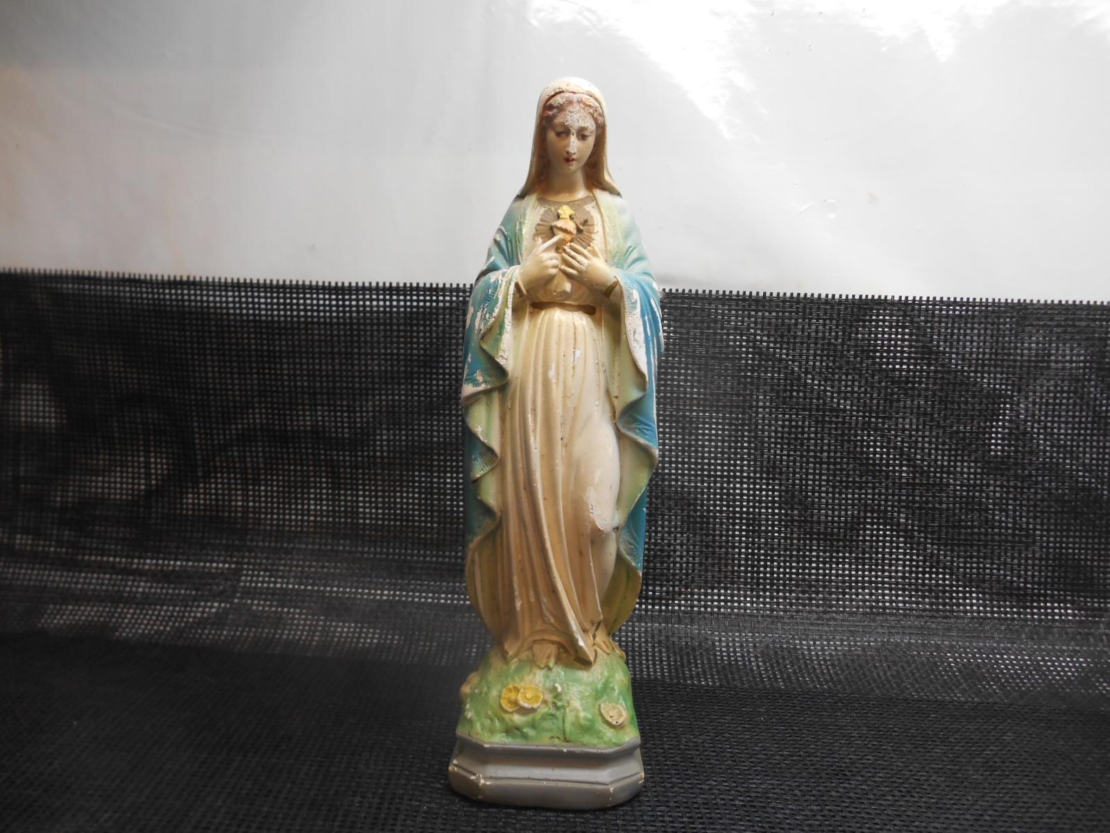 Antique Religious Chalkware Statue IMMACULATE HEART OF MARY Figurine 16