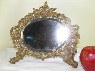 Vintage Vanity Table  Mirror on Antique Figural Angels Ornate Bronzed Vanity Dresser Table Beveled