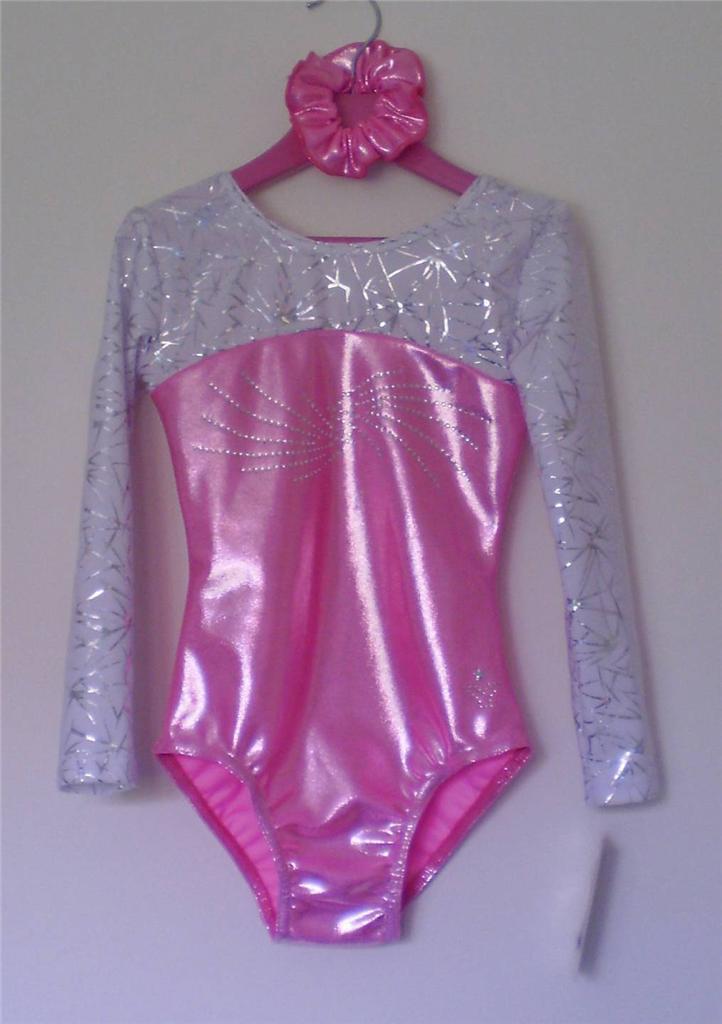 Pink Long Sleeved Gymnasticsdance Leotard With Rhinestones Size 26283032 Ebay 