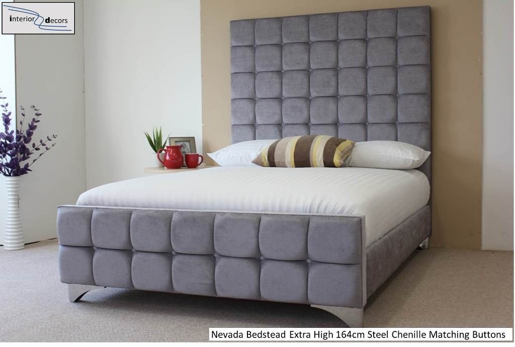 Nevada Bed Frame Extra High 164cm Upholstered Chenille Many Colours