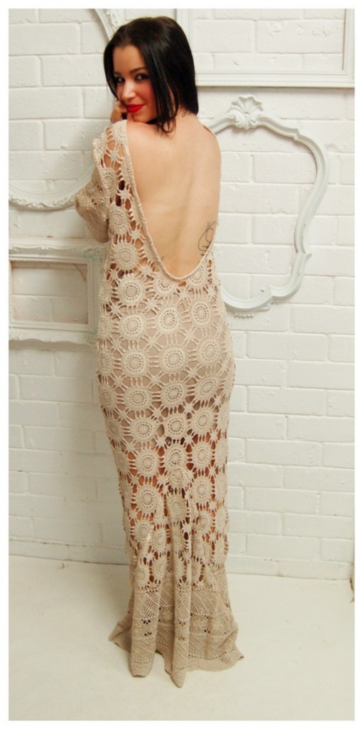 1930'sStyle VINTAGE Crochet EVENING Gown BRIDAL Wiggle PLUNGE Back