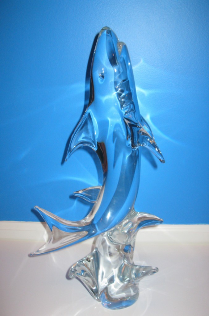 Amazing 19" Crystal Shark Signed L Licio Murano Art Glass