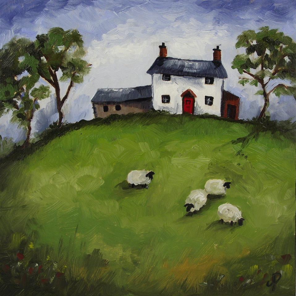 Welsh Cottage, J Palmer Original oil painting Landscape Art sheep