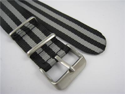 20mm BLACK GREY James Bond NATO Nylon watch strap band