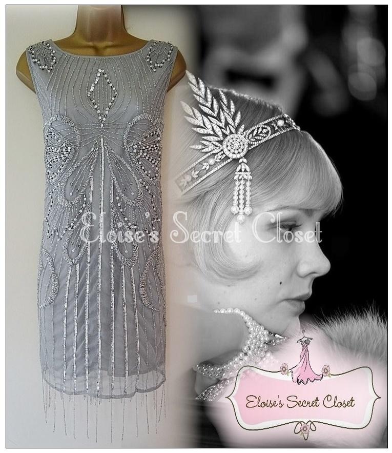BNWT RIVER ISLAND Gatsby 20's Flapper Silver Grey Beaded Cocktail Dress