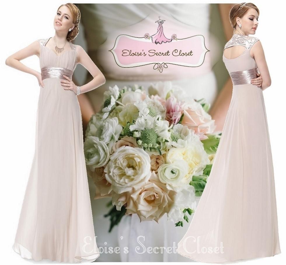 APHRODITE Mink Latte Chiffon Maxi Prom Evening Bridesmaid Dress UK 6