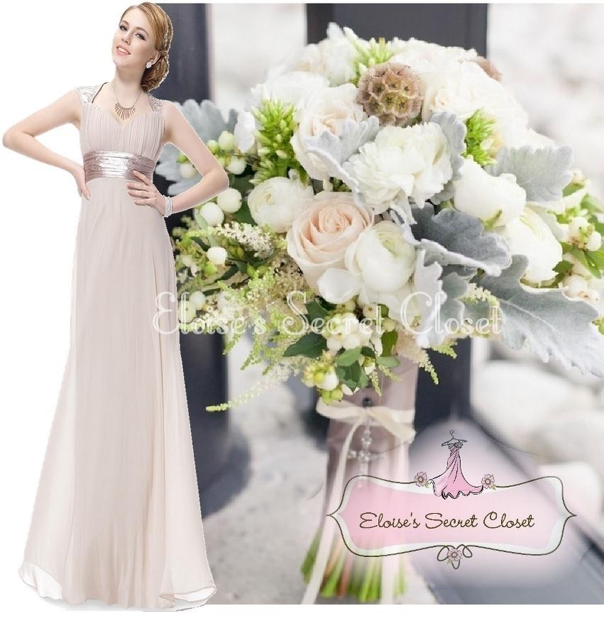 APHRODITE Mink Latte Chiffon Maxi Prom Evening Bridesmaid Dress UK 6