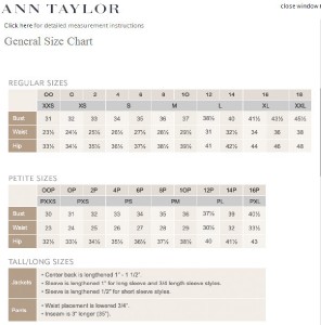 Taylor Loft Size Chart